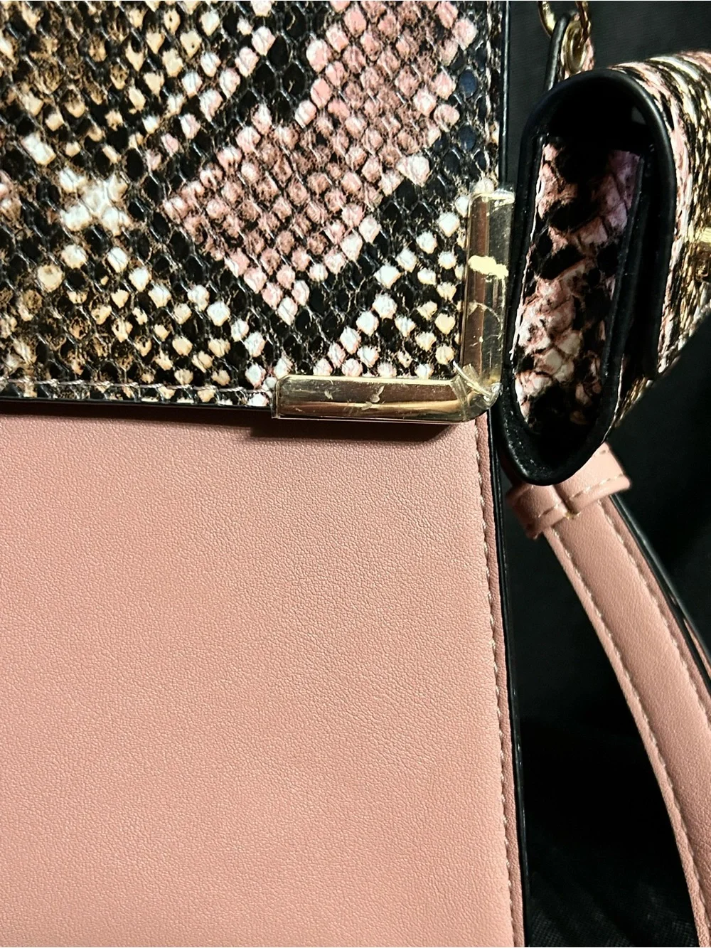 Dune London Pink Snake-Print Top Handle Crossbody Bag Sanitizer Holder NWOT